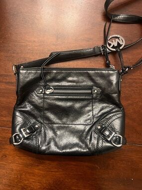 Michael Kors Black Leather Crossbody with Silver Hardware